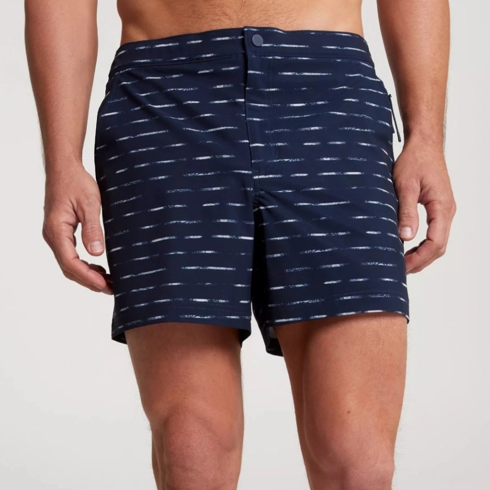 VRST Men's Slim Fit 5" Short. Navy/Sand Washed Stripe. NWT.